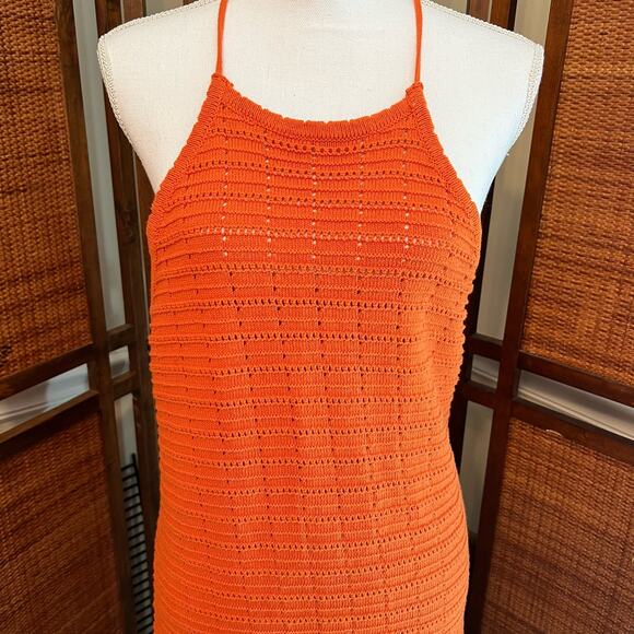 NWT Free People Orange Crochet Maxi Dress FP Beach Knit Bathing Suit Coverup Lrg - Picture 2 of 10